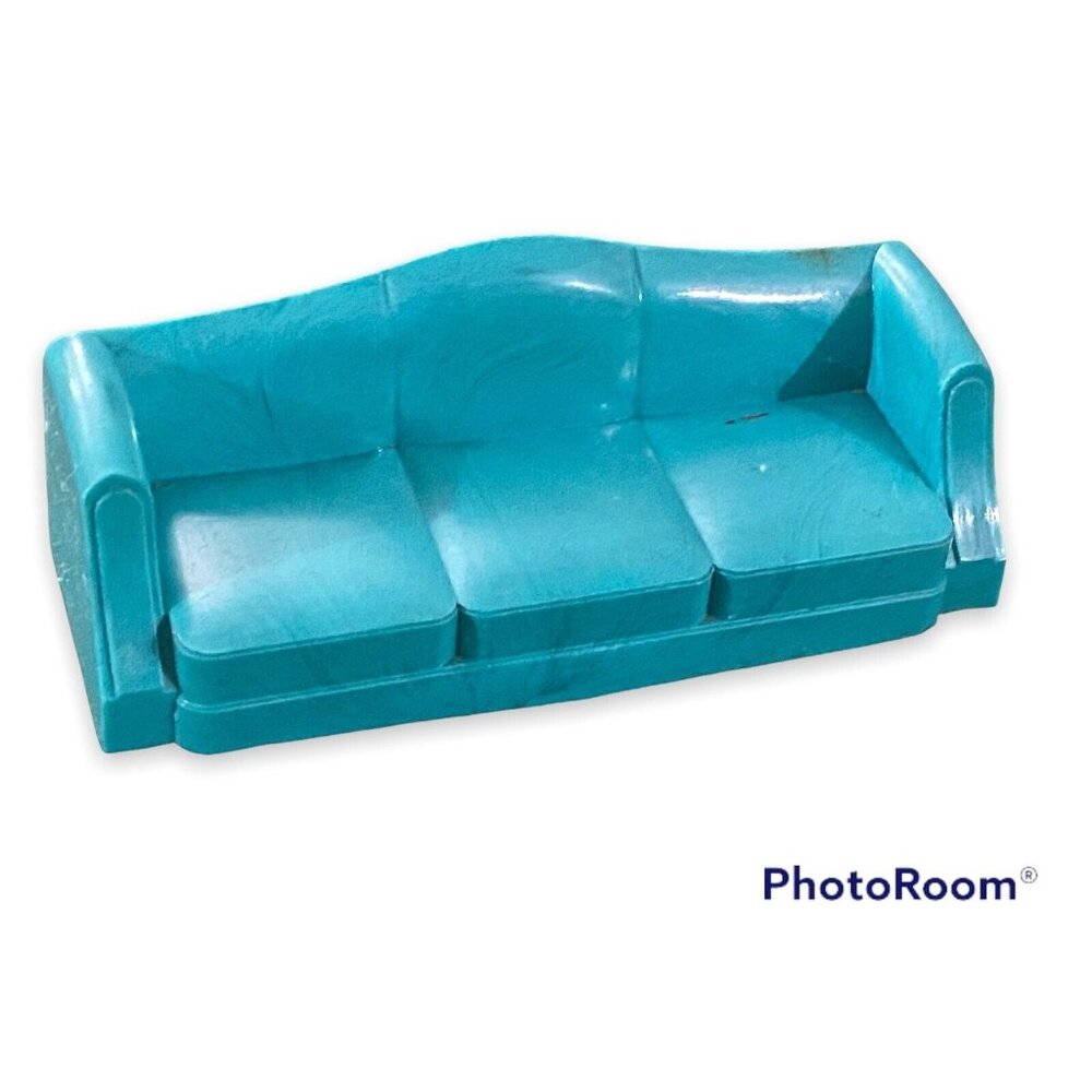 Vintage Plasco Miniature Dollhouse Blue or Turquoise Couch Sofa Furniture